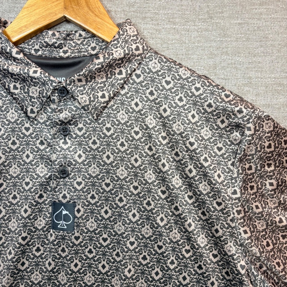 Men's Beige Polo Shirt with Black All-Over Pattern